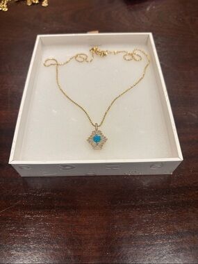 Dec 25: Gold Necklace with Turquoise Gemstone Pendant